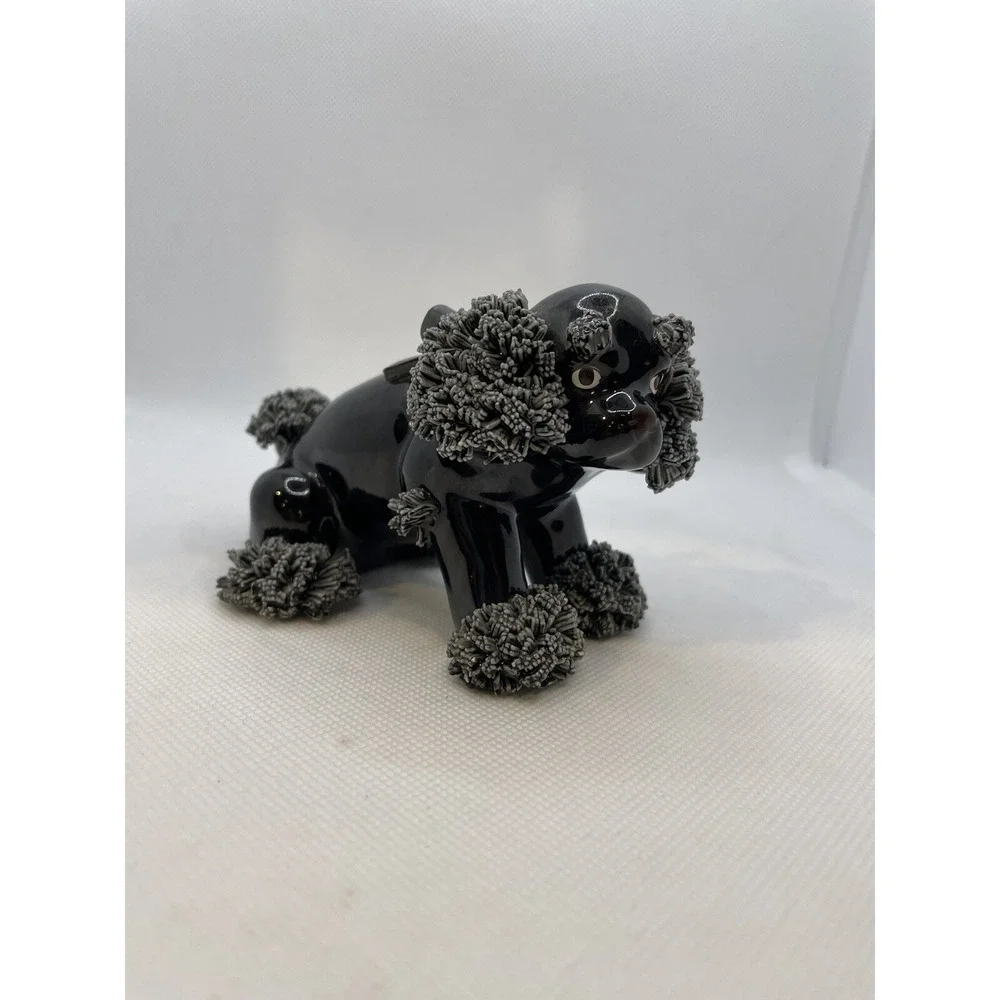 Vintage Black Poodle Dog Figurine Spaghetti Trim 3 Inches Tall MCM